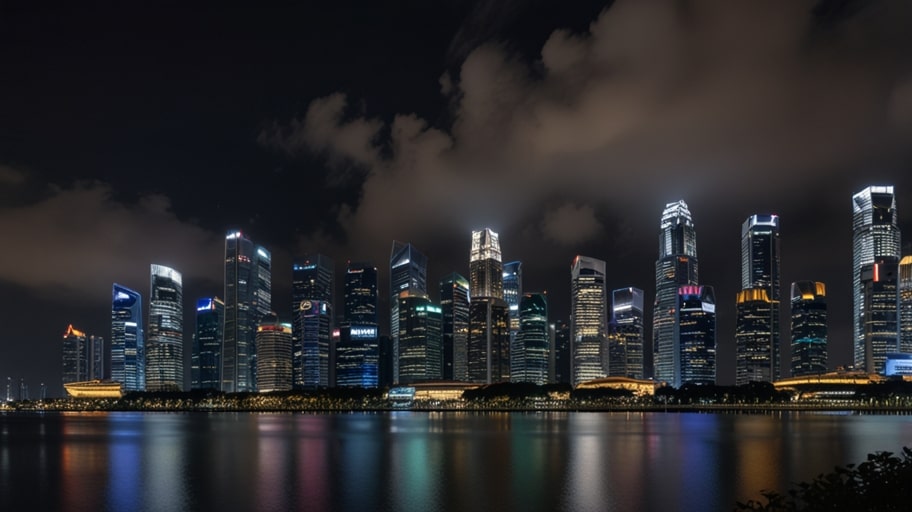 Vibrant Singapore skyline at dusk with modern skyscrapers reflecting entrepreneurial energy