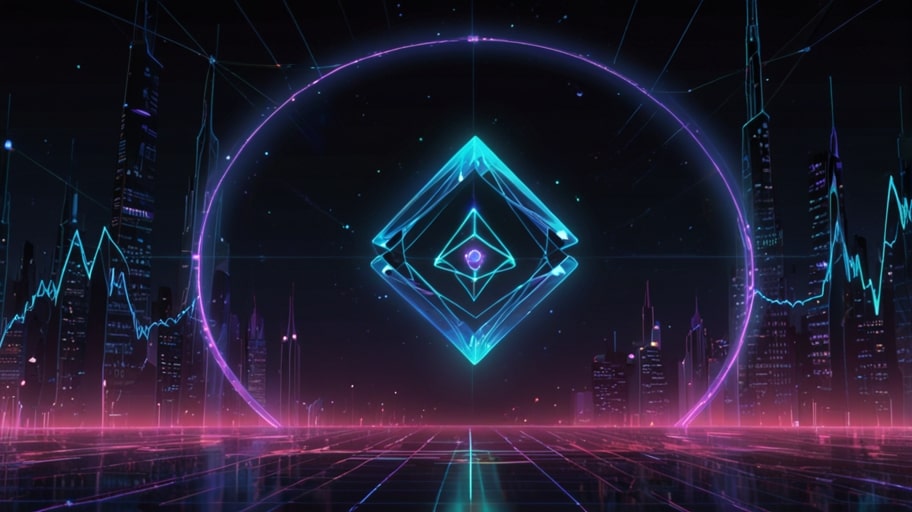 A vibrant digital illustration of the LAIR token logo glowing against a futuristic blockchain network, with dynamic charts and trading data in the background, symbolizing the crypto market's excitement.